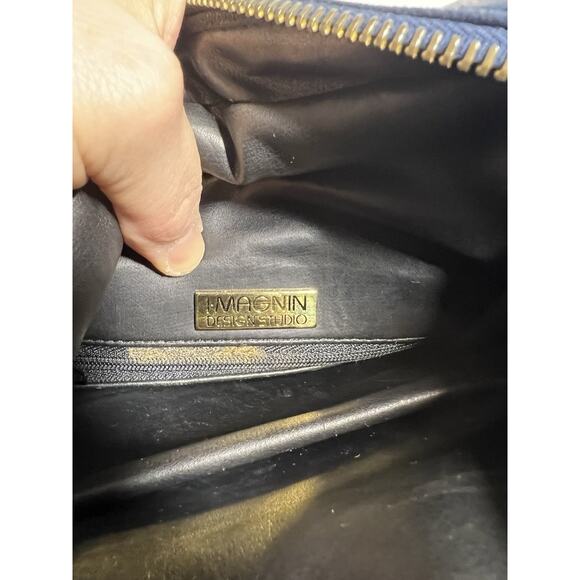 VTG I Magnin EUC Navy Blue SOFT Leather Rectangular Crossbody Purse Bag MINT - Picture 6 of 9